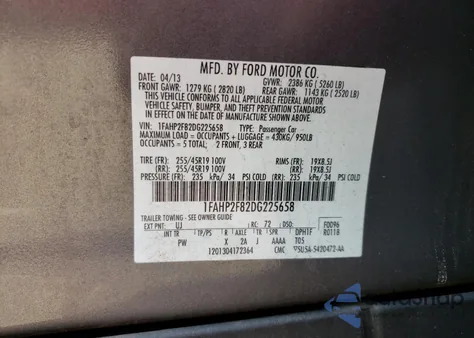 2013 Ford Taurus Limited z USA, uszkodzony, nr VIN 1FAHP2F82DG225658